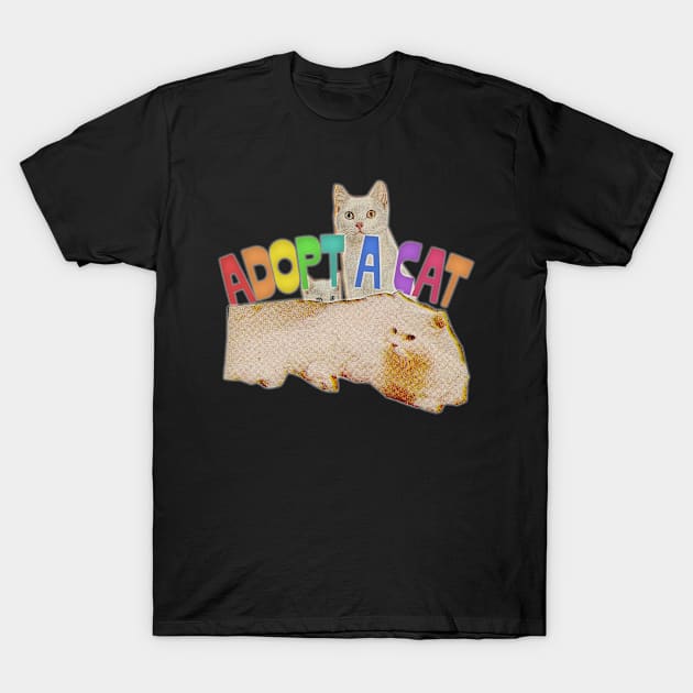 Adopt A Cat / Retro Funny Cat Lover Collage Design T-Shirt by DankFutura